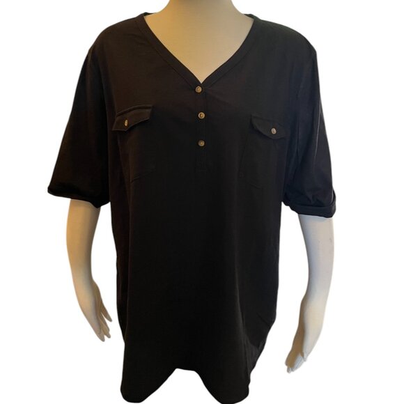 Croft & Barrow 3X Black Blouse Plus Work Pockets Casual Cotton - Picture 1 of 4
